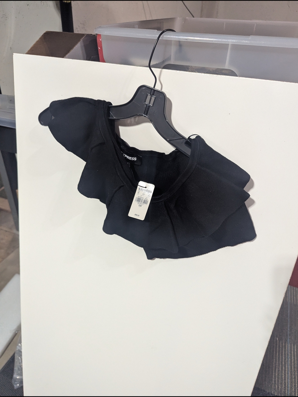 Express Black One-Shoulder Ruffle Crop - Picture 2 of 5